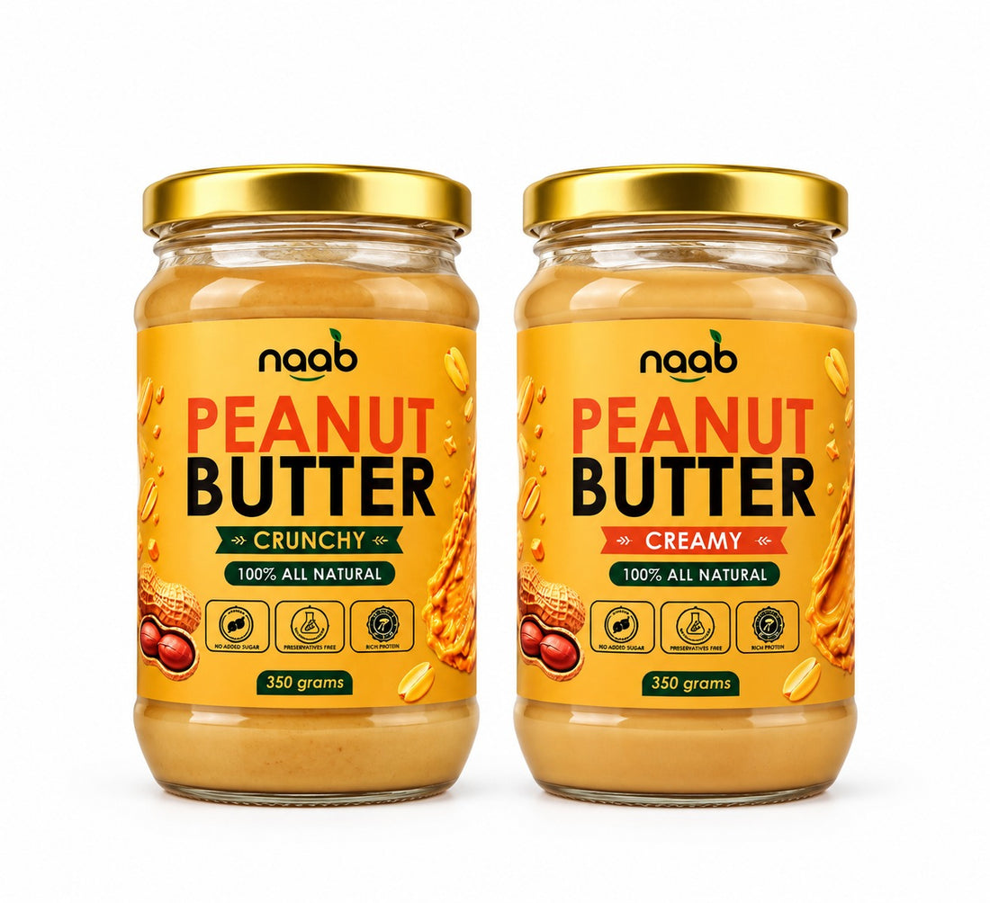 Naab Organic Peanut Butter Duo 2 × 350g – Creamy & Crunchy | 100% All Natural