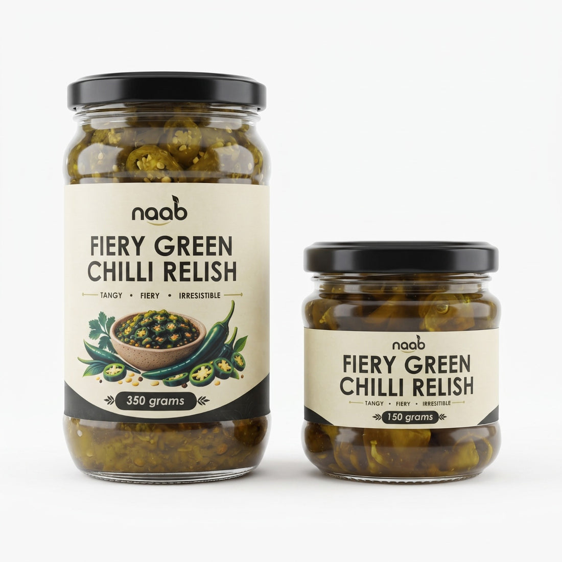 Naab Organic Fiery Green Chilli Relish – Tangy, Spicy & Irresistible Green Chilli Relish – 350g & 150g