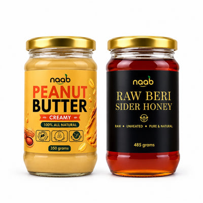 Naab Organic Creamy Peanut Butter 350g & Raw Beri Sidir Honey 485g – Premium Natural Duo