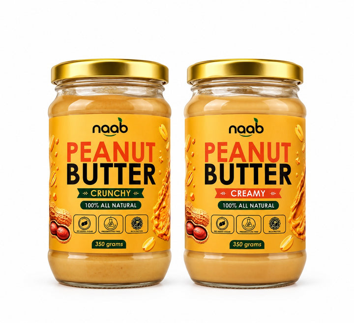 Naab Organic Peanut Butter Duo 2 × 350g – Creamy & Crunchy | 100% All Natural