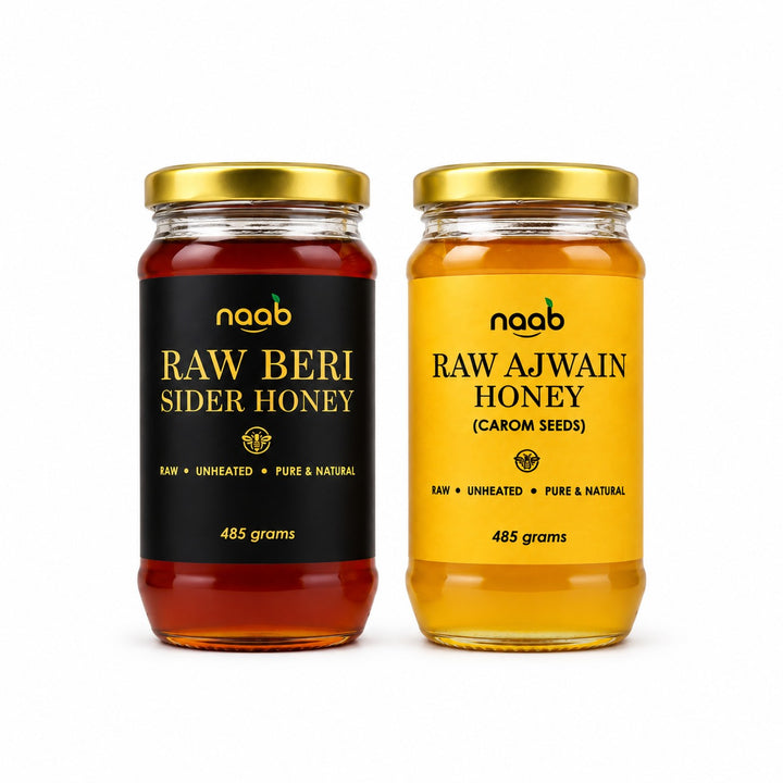 Naab Organic Raw Honey Duo – Beri Sidir Honey & Ajwain Honey (Carom Seeds) | 2 × 485g