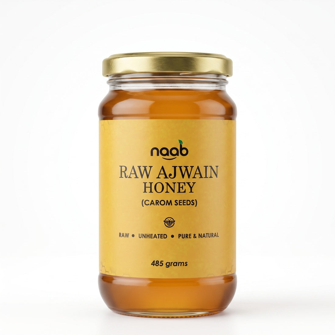 Naab Organic Raw Ajwain Honey (Carom Seeds) – Pure, Natural & Unheated Honey – 485g