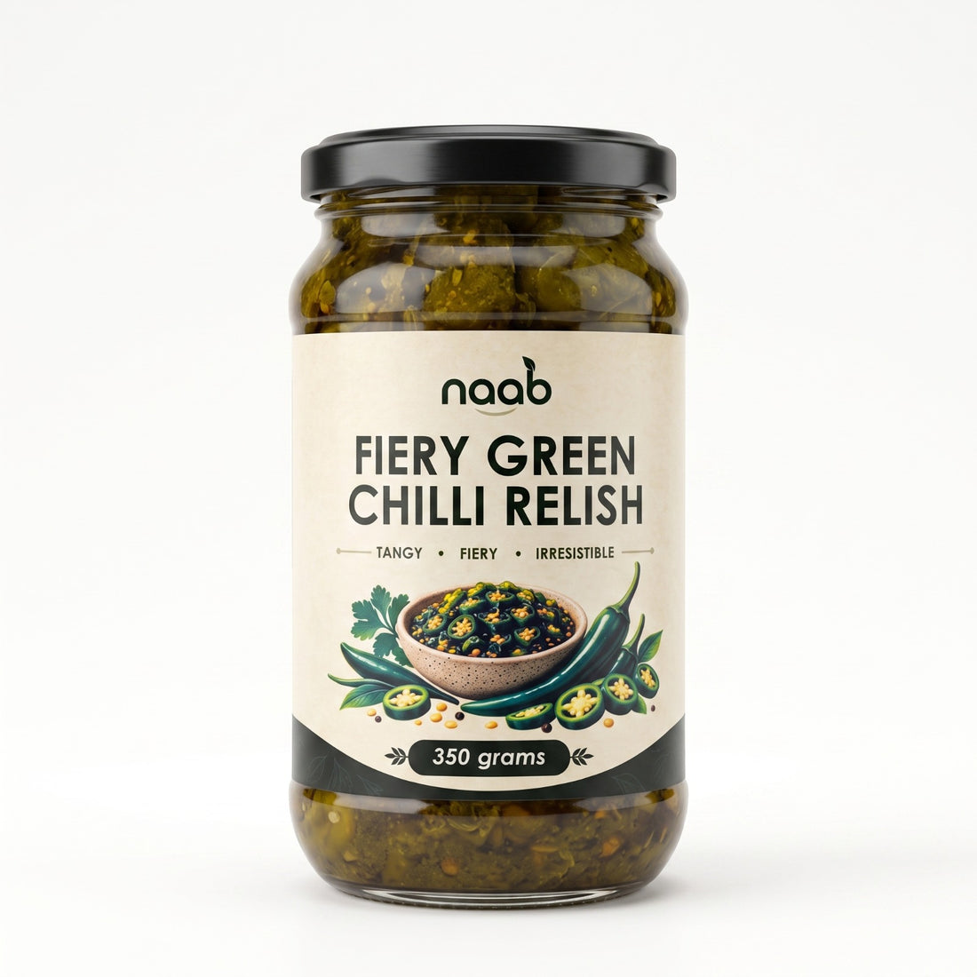 Naab Organic Fiery Green Chilli Relish with Organic Ginger – Tangy & Spicy Chilli Relish – 350g